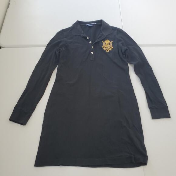 Ralph Lauren Sport Dress Womens Medium Black Long Sleeve Polo Crest Embroidered - Picture 1 of 10